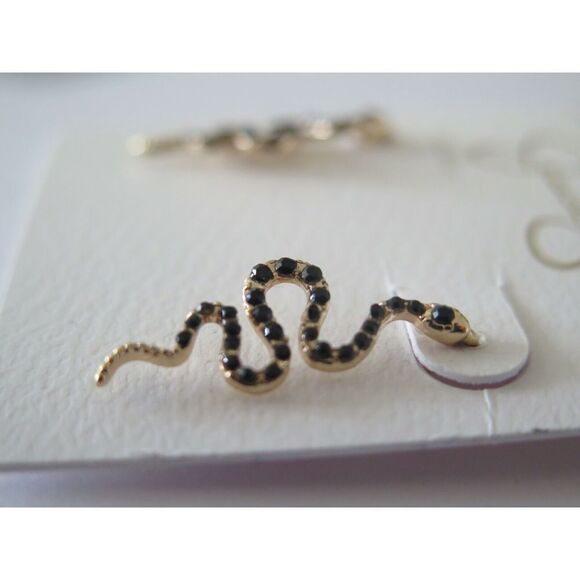 Jessica Simpson Pair of Black Rhinestone Snake Gold-Tone Earrings - Picture 3 of 5
